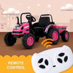 2025 6v Tractor Powered Ride-On Car Remote Control with Detachable Wagon